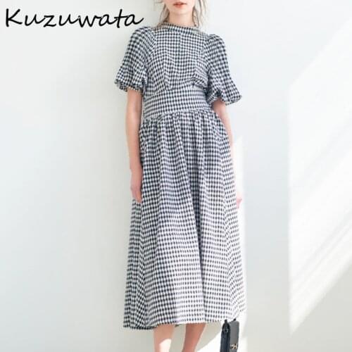 Kuzuwata Stand Collar Puff Sleeve Shirts High Waist Bowknot Sashes Skirts Japan Style Elegant 2021 Summer New Women clothes