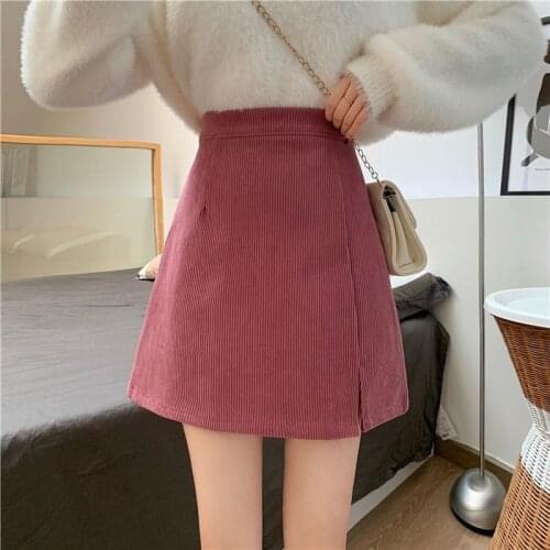 Woman corduroy skirt summer sexy mini Vintage harajuku skirts mini slit slim high waist straight skirt ladies korean style 2021