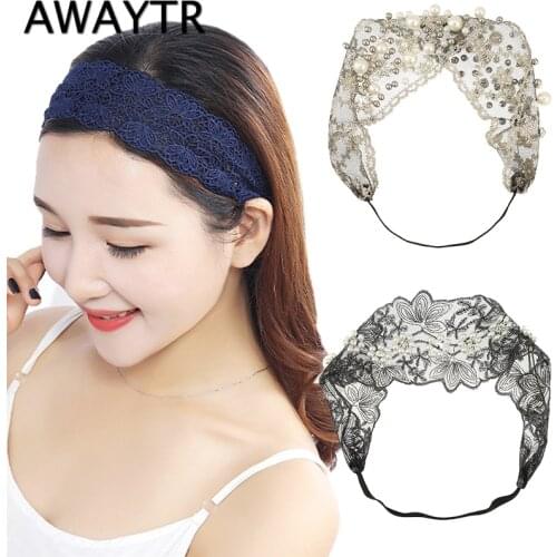 AWAYTR Summer Woman Elegant Lace Hairband Floral Headband Turban Women Headwear Hair Accessories Girls Bezel Fashion Bandana