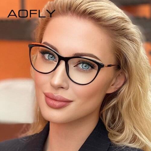 AOFLY Cat Eye Blue Light Blocking Glasses For Women 2021 Flexible Optical Eyewear Frame Ladies Vintage Computer Eyeglass UV400