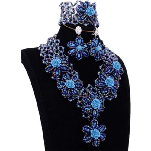 DODU JEWELRY Indian Jewelry Set Dark Blue Necklace Set with Coral Beads Jewellery Set For Women 2019 Bling Bridal Set Free Ship