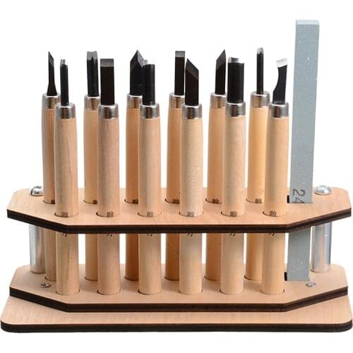 12Pcs Wood Carving Knife Carpentry Engraving Wood Carving Hand Chisel Tool Kit Woodworking Gouges Set with Holder & Whetstone