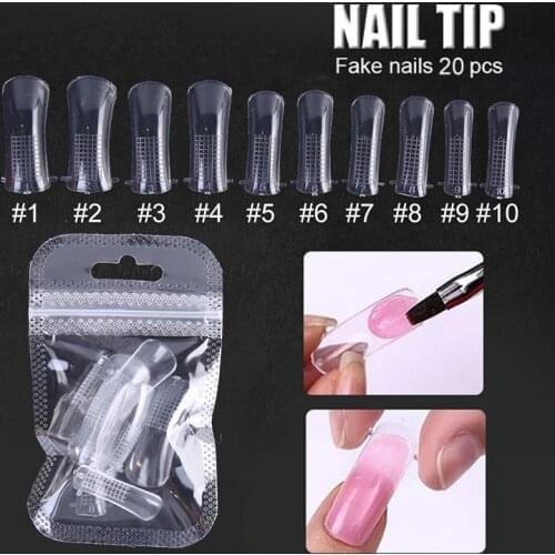 20pcs Clear Nail Forms Acrylic False Fake Nails Full Cover Quick Building Mold Tips Dual Forms Nail Finger Extension