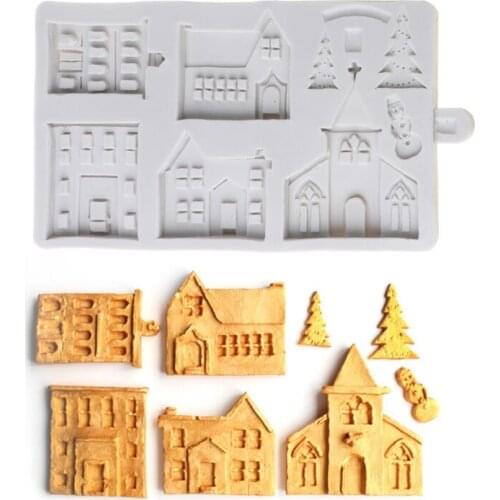 3D Christmas House Silicone Mold Fondant Cake Decorating Tools Chocolate Plaster Sugarcraft Baking Mould