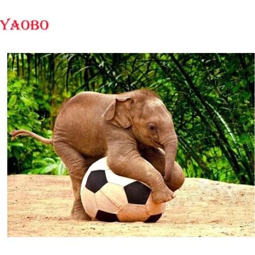 Diamond Painting Funny Elephants Play Football Rhinestones Art Diamond Embroidery Animal DIY Cross Stitch Kit Beaded Wall Decor