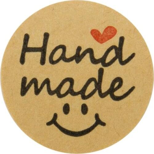 Free Shipping - 2.5CM Round Natural Kraft Handmade with "HANDMADE WITH LOVE" Stickers, 500 Labels Per Roll