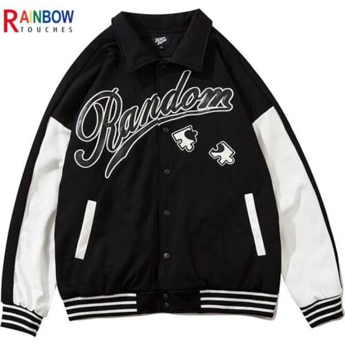 Rainbowtouches Casual Pasted Letter Color Matching Rib Hem Baseball Uniform Embroidery Couple Jacket Superior Quality