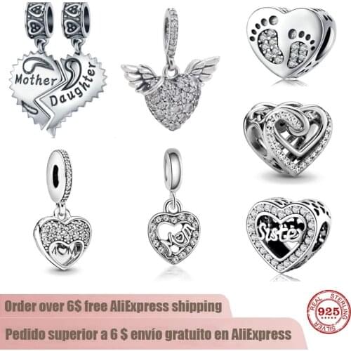 925 Sterling Silver Mom Daughter Sister Charm beads Fit Pandora charms silver 925 Original DIY Bead Bracelet Jewelry For Women