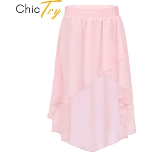 ChicTry Kids Teens Elastic Waistband High-Low Ballet Tutu Chiffon Skirt Children Girls Latin Jazz Stage Lyrical Dance Costumes