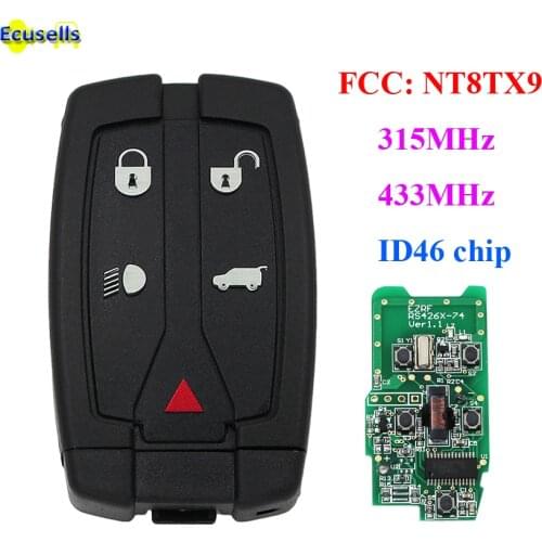 Smart Remote key Fob 5 Buttons 315MHZ 433MHz with ID46 chip for Land Rover freelander 2 LR2 FCC ID NT8TX9 with small key