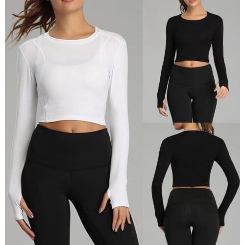 Yoga T-shirts Women Long Sleeve Running Quick Dry Fitness Gym Crop Tops Solid Sports Shirts Femme Dance Workout