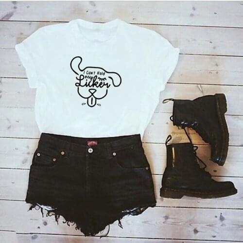 I can't hold my licken Novelty Dog print cotton t shirt for women dog lover Graphic Tees Hipster Tumblr tops drop shipping