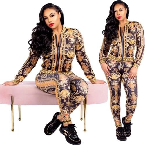 Hot Sale Digital Printing Sports Style Womens Suit S-xxl Sizes Long Sleeve and Pants Womens Clothing with Zipper Sport Suits