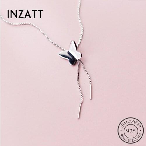 INZATT Real 925 Sterling Silver Minimalist Butterfly Pendant Necklace For Fashion Women Party Fine Jewelry Cute Accessories Gift