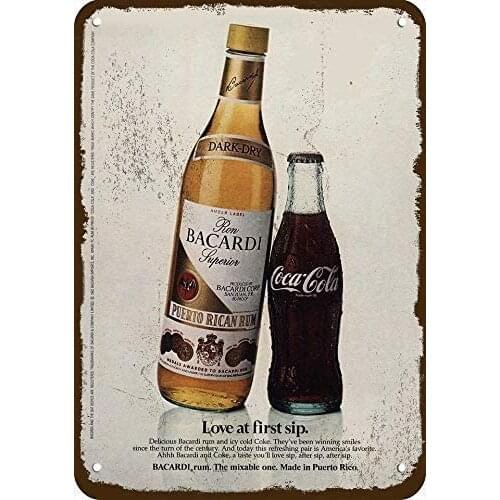 JUCHen 1982 Bacardi Rum Coke Aluminum Sign Metal Decor Metal Sign 8X12 INCH