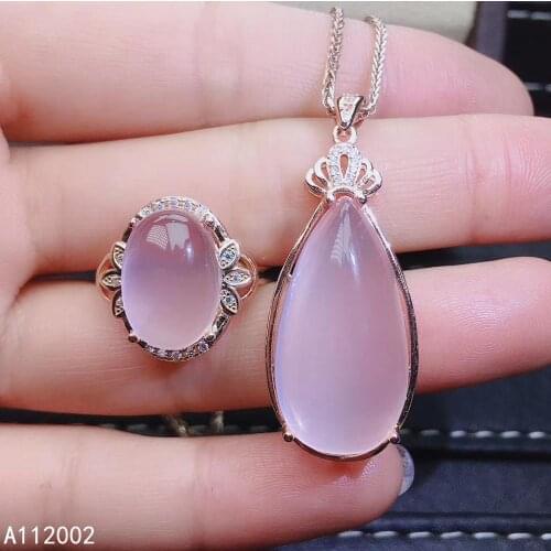 KJJEAXCMY fine jewelry natural Rose Quartz 925 sterling silver women pendant necklace ring set support test noble hot selling