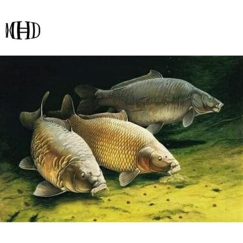 MHD 5D DIY Diamond Painting Fish Icon Full & Round & Square Diamond Cross Stitch Crystal Decorative Wall Stickers Mosaic Handmad