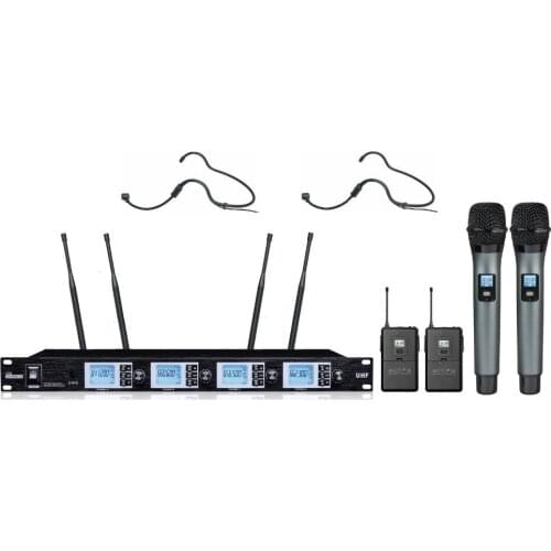 Microfono condensador 4 X 100 CH UHF Wireless Microphone System 2 Headset 2 Handheld 2 Lapel mic