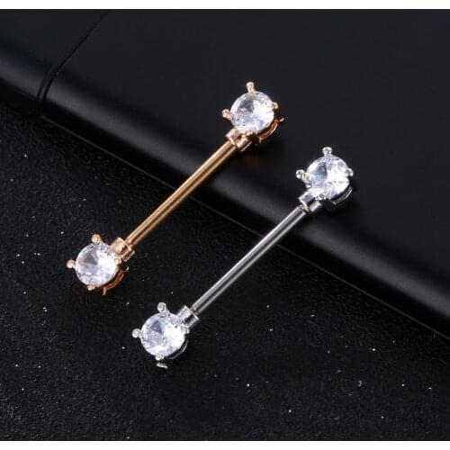 2pcs Stainless Steel Crystal Nipple Piercing Bar Set Tongue Piercing Barbell Bulk Silver Gold Nipple Ring Jewelry