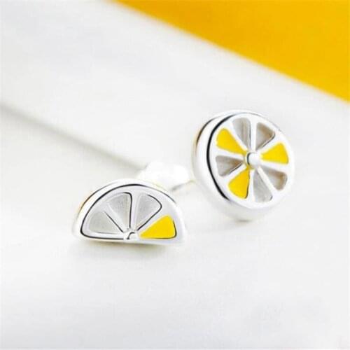 Real 925 Sterling Silver Stud Earrings Cute Lemon Fashion Fresh Fruit Earrings for Women Girls Mujer Accessories Jewelry SE003