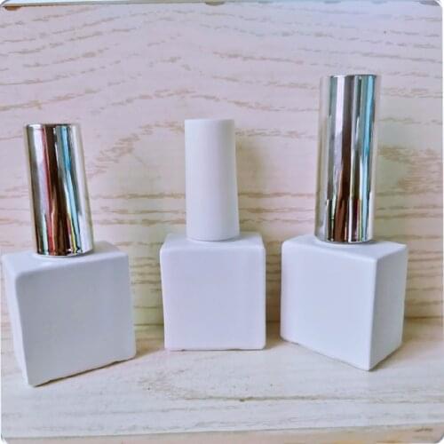 Wholesale 10ml Nail Polish Bottles Nail Gel Contaiers Glass Nail Gel Packing With Brush Bar White square Nail Bottle SilverLid