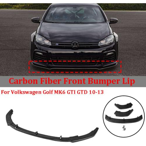 3 Pcs Front Bumper Lip Spoiler Splitter For Volkswagen Golf MK6 GTI GTD 2010-2013 Bumper Lip Protector Carbon Fiber Gloss Black