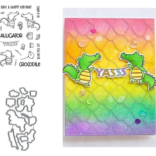 Cute Crocodile Clear Stamp With Metal Cutting Dies Stencils Sets For DIY Scrapbooking Christmas Decorative Embossing Craft Dies