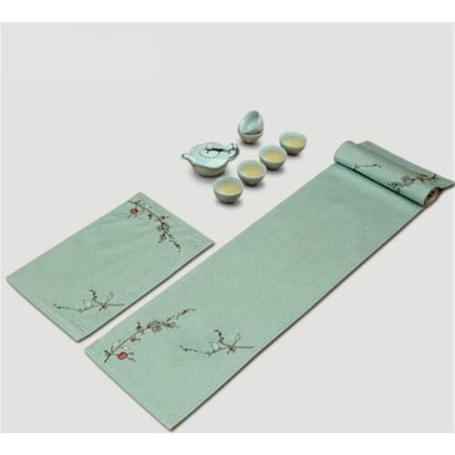 SBB Chinese classical Poetic style Tea ceremony linen Embroider dedecorate table runner fresh color tea table flag dining room