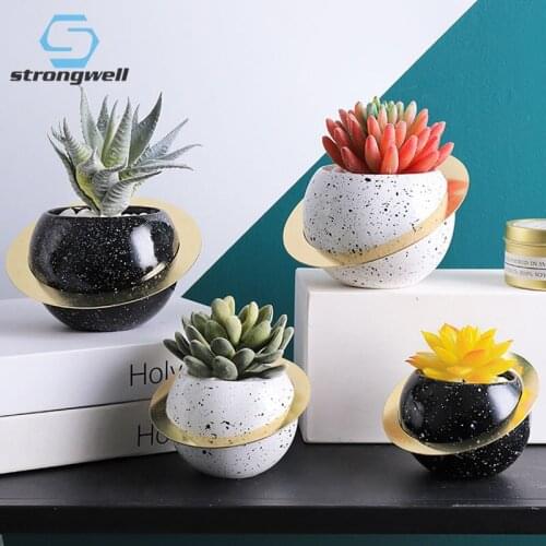 Strongwell Fairy Garden Ceramic Planet Succulent Flower Pot Home Decoration Miniature Model Office Desktop Decoration Flowerpots
