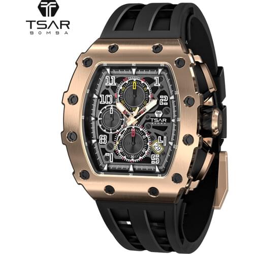 TSAR BOMBA Watch Men Sapphire Glass Simple Waterproof Tonneau Design Quartz Wristwatch Luxury Watch for Mens Relogio Masculino
