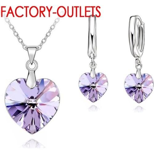 925 Sterling Silver Bridal Jewelry Sets Austrain Crystal Heart Shape Necklaces Hoop Earrings Women Girls Engagement Anniversary