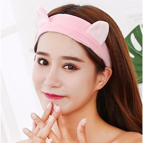 Lovely Cartoon Cat Ears Soft Elastic Women Hairband Face Washing Makeup Headband