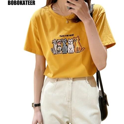 Short Sleeve Tshirt Woman Kawaii Tops Embroidery T shirt White Korean Style Summer Clothes For Women Pink Tee Shirt Casual 2021