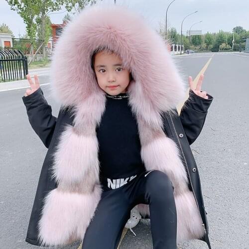 Winter Hooded Girls Jackets Faux Fur Warm Kids Coats Fashion Thick Children Windbreaker Outdoor Teenager Girl Snowsuit Clothes