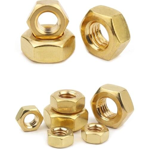 10/200pc DIN934 Solid Brass Copper Hex Hexagon Nut for M1 M1.2 M1.4 M1.6 M2 M2.5 M3 M4 M5 M6 M8 M10 M12 Screw Bolt Metric Thread