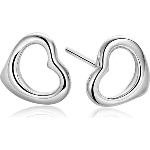 100% 925 sterling silver fashion heart design stud earrings for women wholesale jewelry birthday gift drop shipping