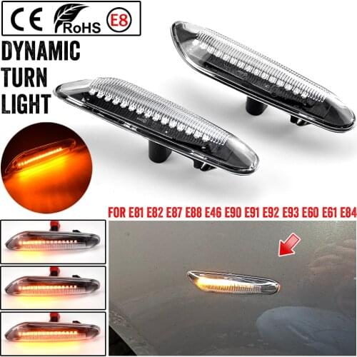 2PCS Smoke Lens Dynamic Flowing LED Turn Signal Side Marker Light Blinker Lamp for BMW E90 E91 E92 E93 E60 E87 E82 E46