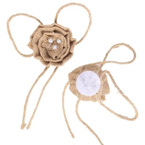2pcs Natural Burlap Rustic Roses Flowers Handmade Artificial Roses with Pearlsfor DIY Craft Home Wedding Christmas Party Decor