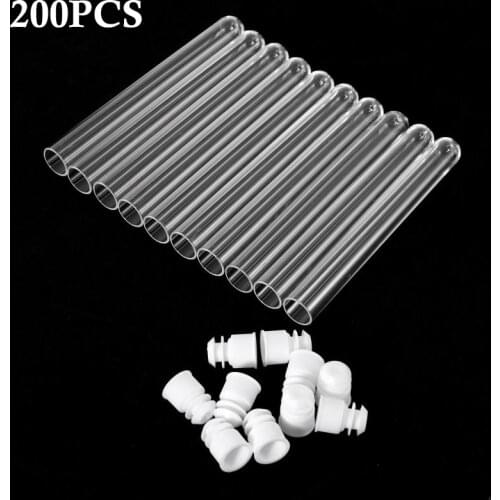 200PCS Clear Plastic Test Tube With Cap 12x100mm U-shaped Bottom Long Transparent Test Tube Lab Supplies