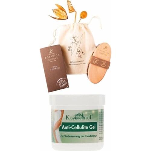 Krauterhof Anti Cellulite Gel 250ml &Botanica Cellulite Remover Horse Hair Brush 100% Natural