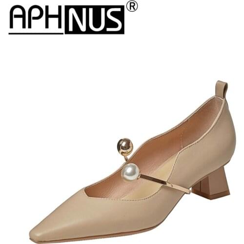 APHNUS Womens Shoes Pearl Mid High Heels Pumps Woman 2021 Shoes For Women New