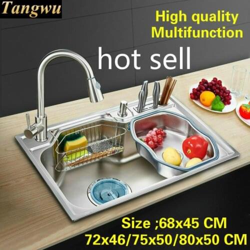 Free shipping Standard fashion kitchen sink single slot food grade 304 stainless steel hot sell 68x45/72x46/75x50x80x50 CM