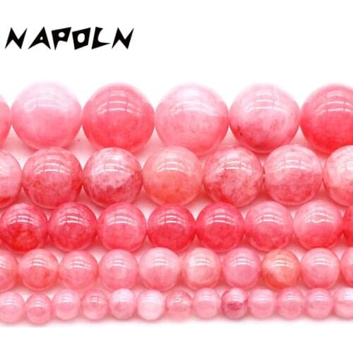 NAPOLN Natural Stone Beads Pink Peach Chalcedony Loose Beads For Jewelry Making Pick Size 4/6/8/10mm 15 inches DIY Bracelet
