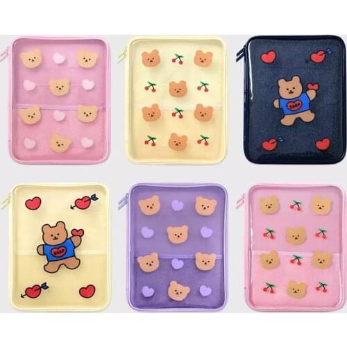 Cute Cartoon Bear Laptop Case Bags Korean Ins 9.7 10.5 11inch Waterproof Mac ipad Case iPad Organizer Storage Bag stationery