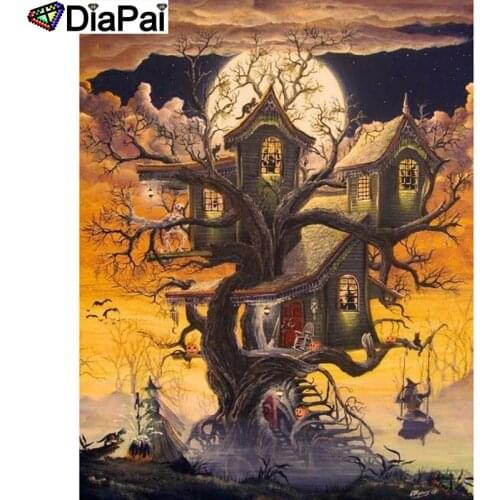 DIAPAI Diamond Painting 5D DIY 100% Full Square/Round Drill "Tree house moon" Diamond Embroidery Cross Stitch 3D Decor A24916