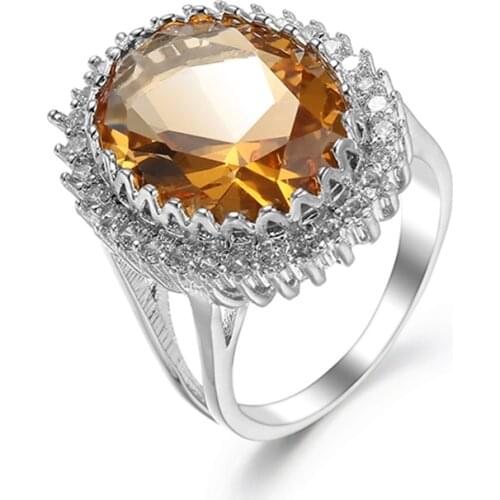 Elegant Radiant Sparkling Cubic Zircon Stone Women Ring Silver color Retro hyperbole Polychromatic Big CZ Ring for Women Jewelry