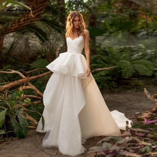 Lashmigown Robe Vintage Satin Wedding Dress Spaghetti Strap A Line Wedding Dresses Open Back Modest Bridal Receipt Gowns 2021