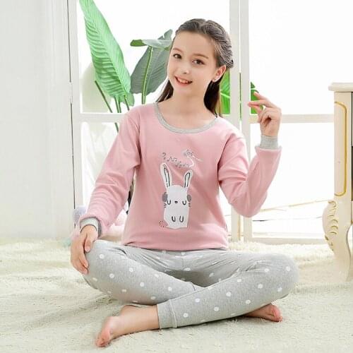 Cotton Long Sleeve Baby Girl Clothes Boys Pajamas Children Cartoon Pajama Set Teenage Sleepwear Pyjamas Kids Boy Nightwear 9-18T