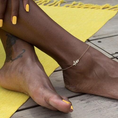 Customized Stainless Steel Name Necklace Custom Personalized Letter Anklet Pendant Women Nameplate Gift