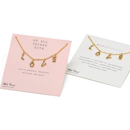 Wish Card Trendy Micro Pave Letter Love Pendant Necklace For Women Fashion Make a Wish Necklace Fashion Jewelry Gift CN288